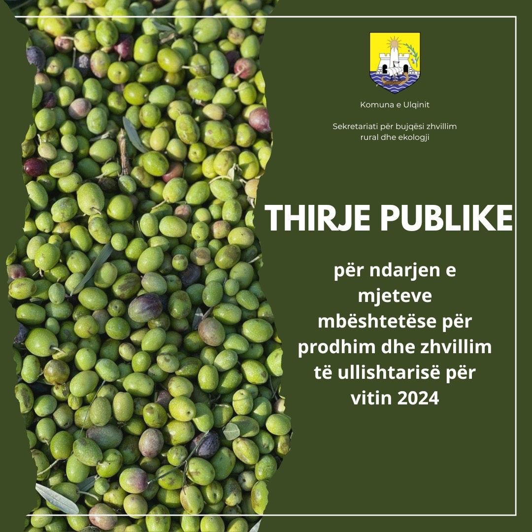 Thirrje publike për ndarjen e mjeteve mbështetese për prodhim dhe zhvillim të ullishtarisë për vitin 2024